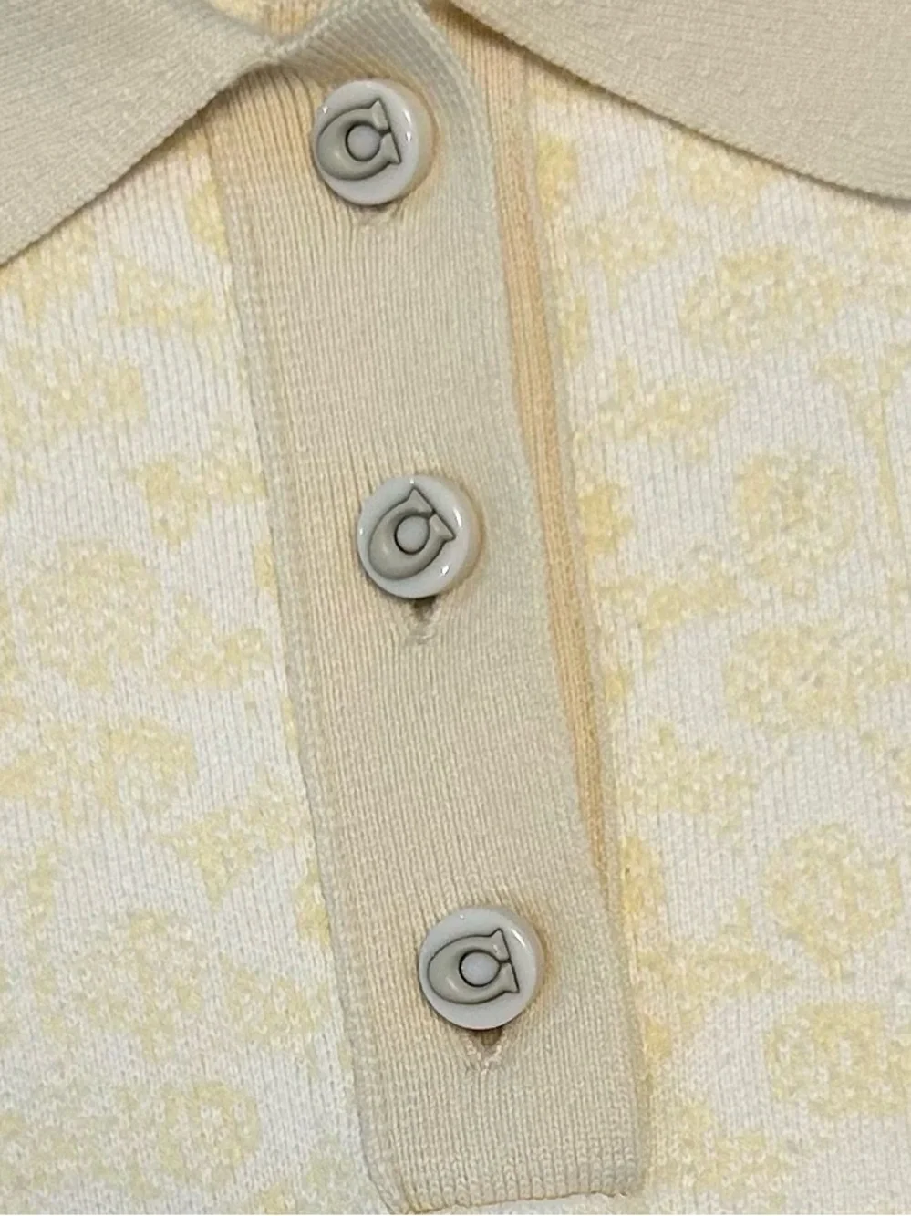 NWOT Coach Sporty Cropped Polo in Soft Cream Cotton Blend Jacquard.